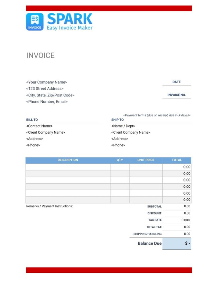 Free Printable Invoice Templates - Spark Invoice