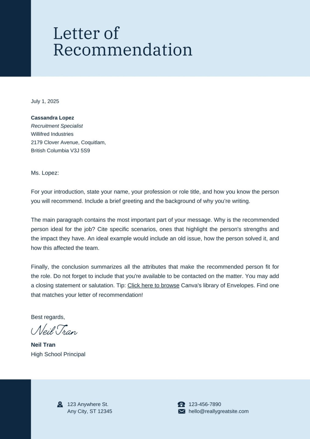 Free printable letter of recommendation templates  Canva