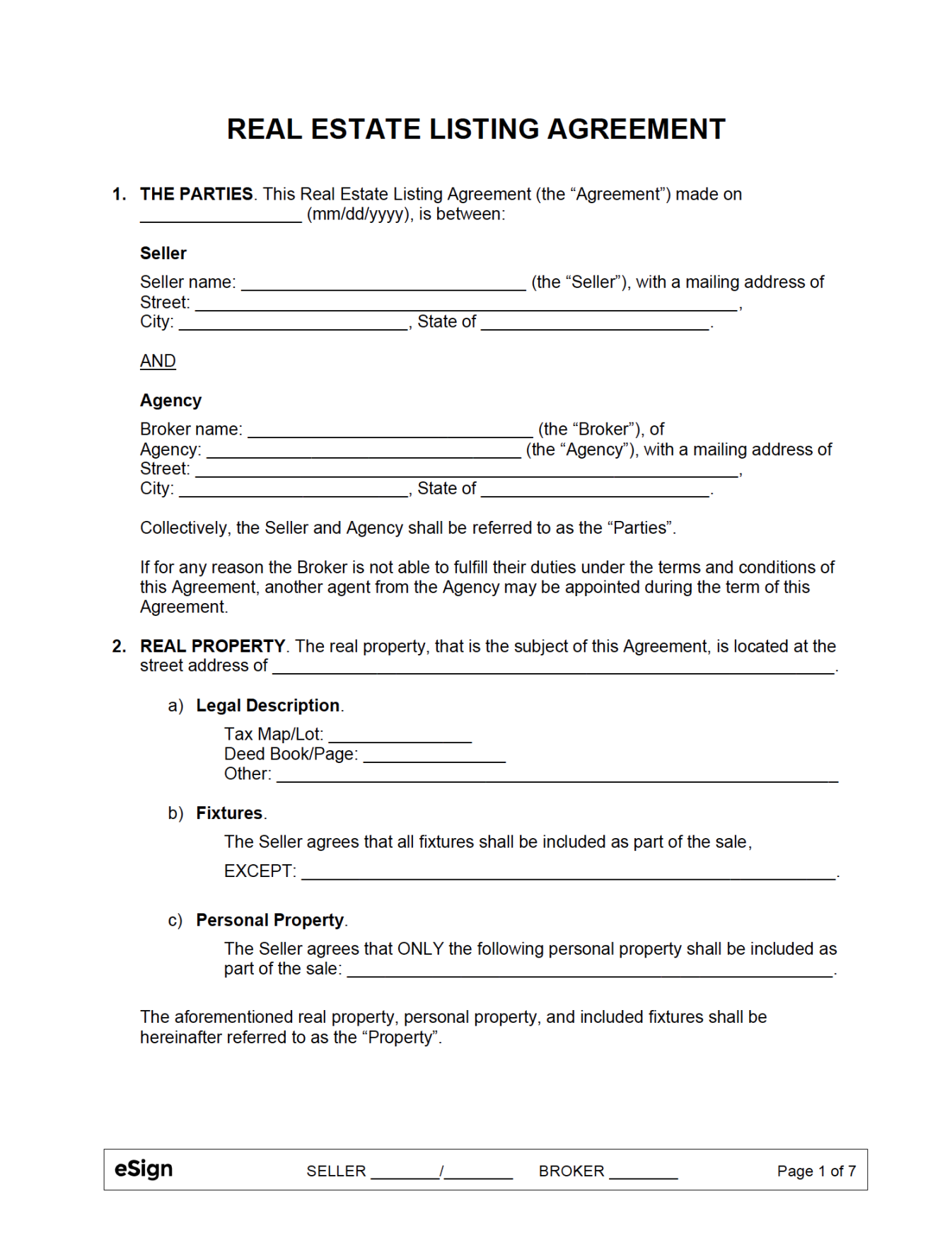 Free Real Estate Listing Agreement Template  PDF  Word