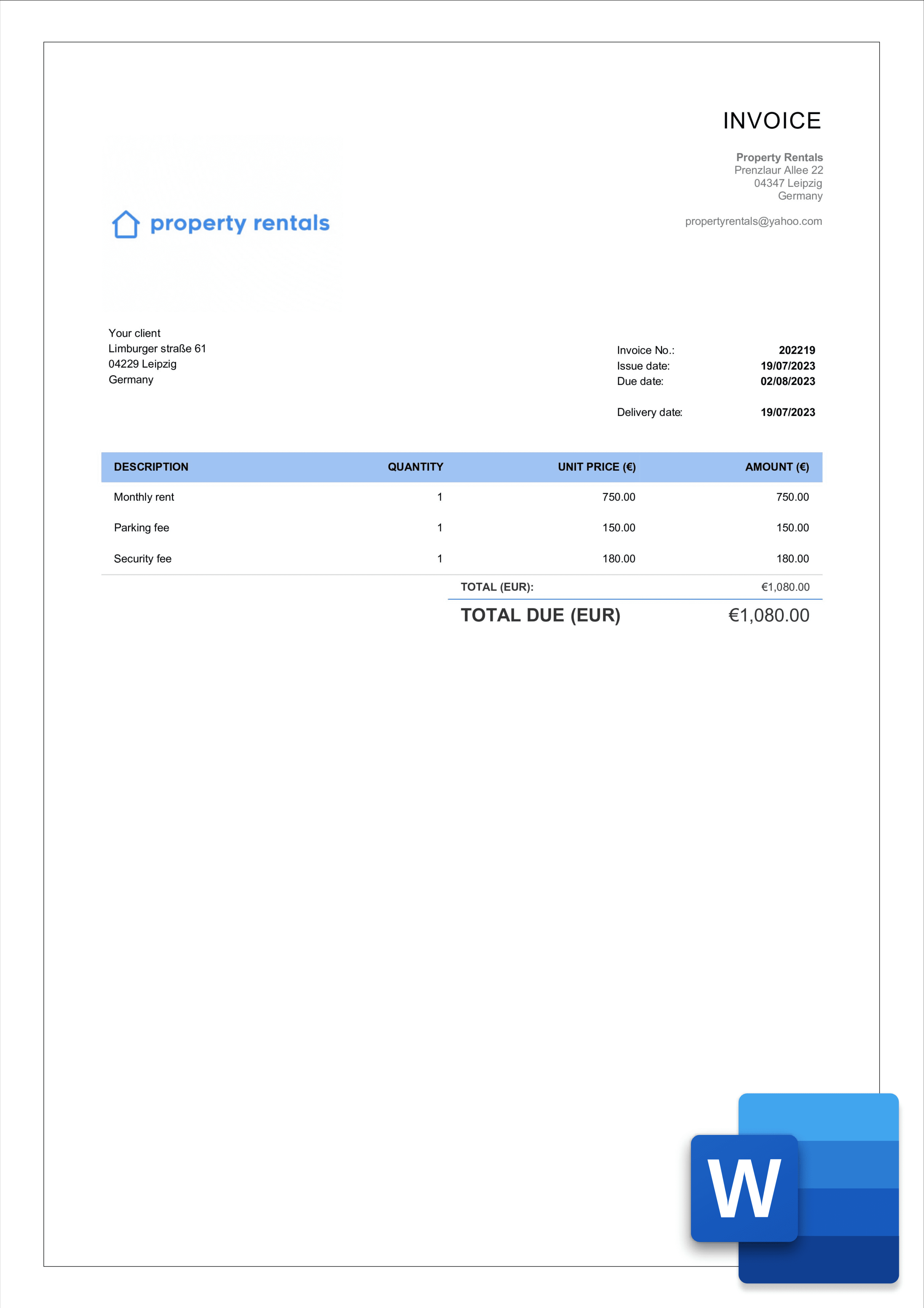 Free Rental Invoice Templates in Word  Billdu