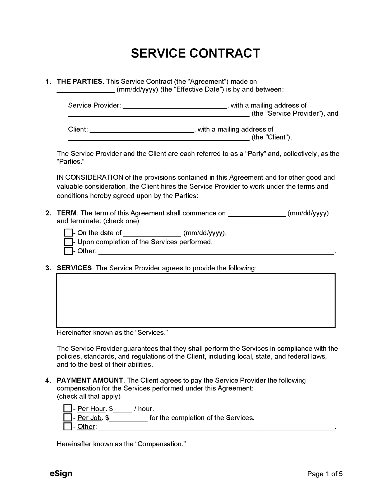 Free Service Contract Templates ()  PDF  Word