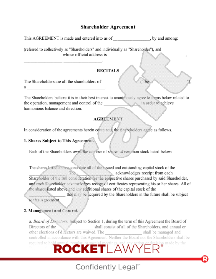 Free Shareholder Agreement: Make & Download - Rocket Lawyer