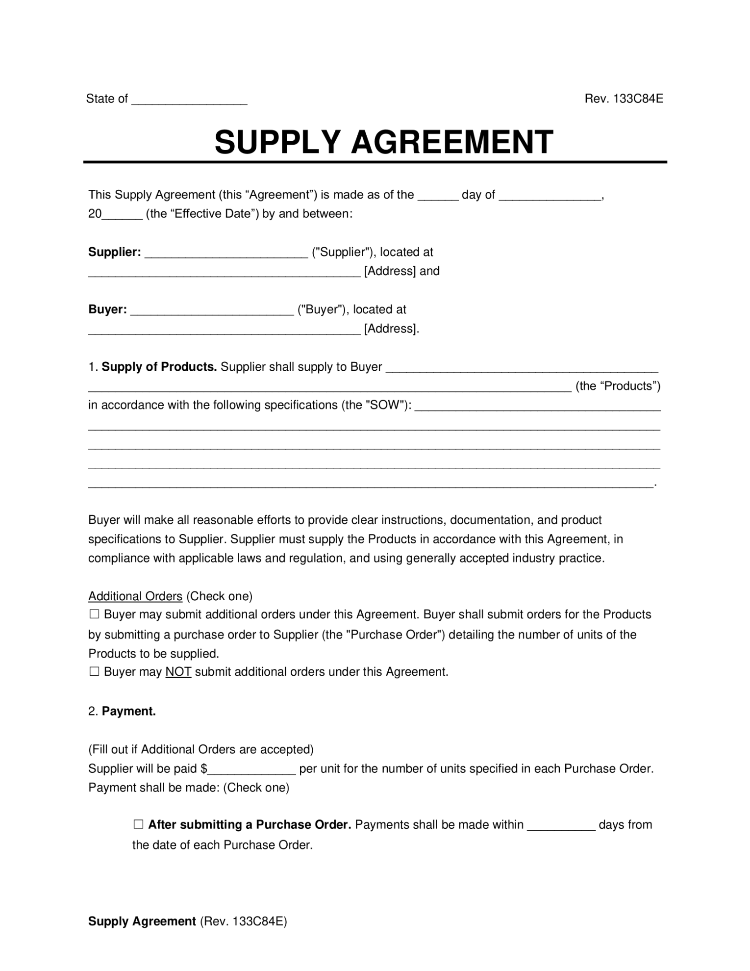 Free Supply Agreement Template  PDF & Word