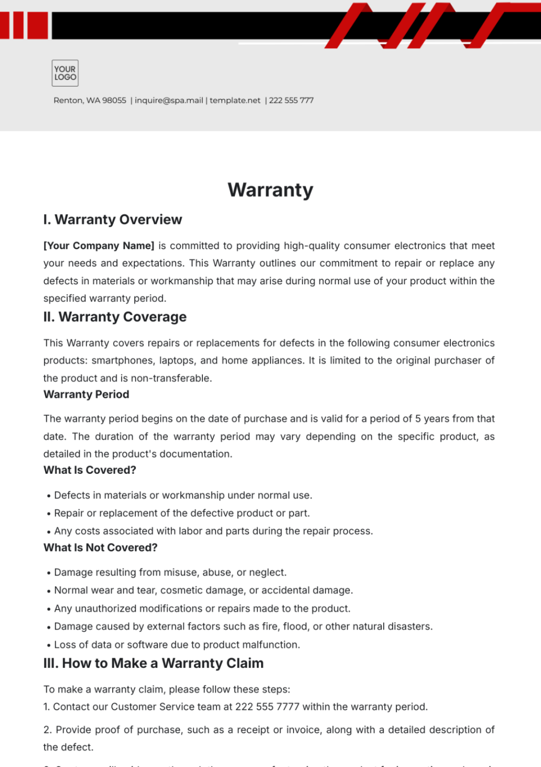 FREE Warranty Templates - Edit Online & Download  Template