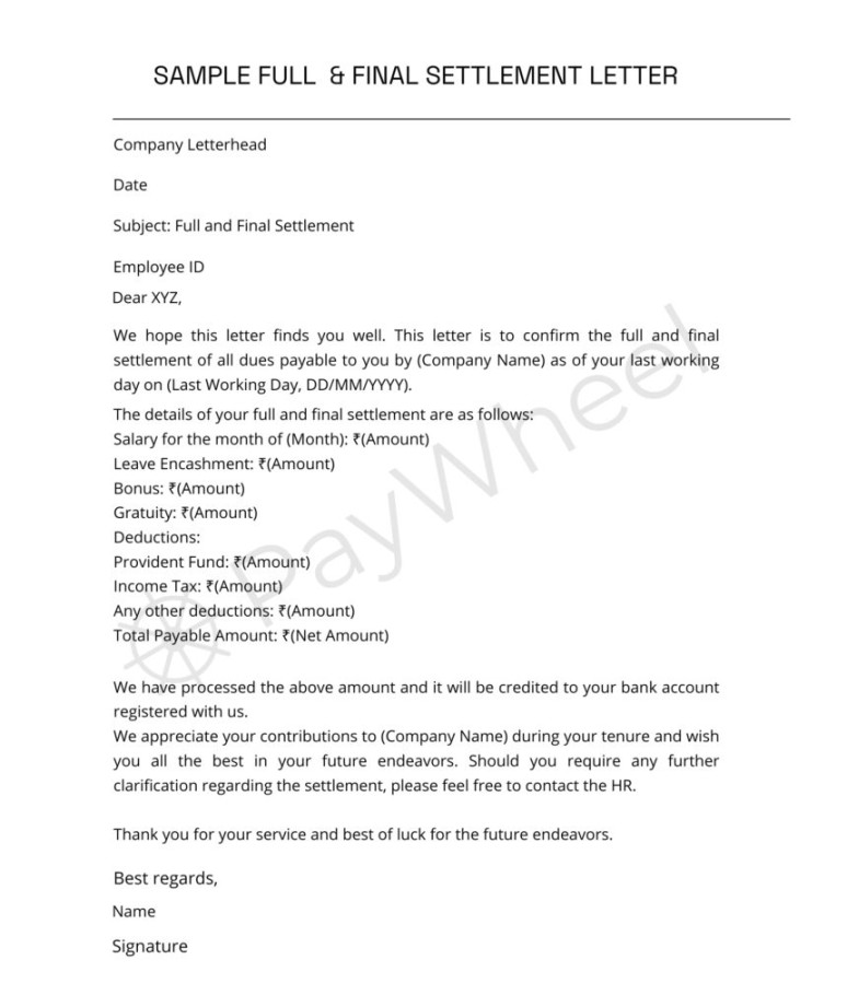 Full and Final Settlement Letter With Sample Template