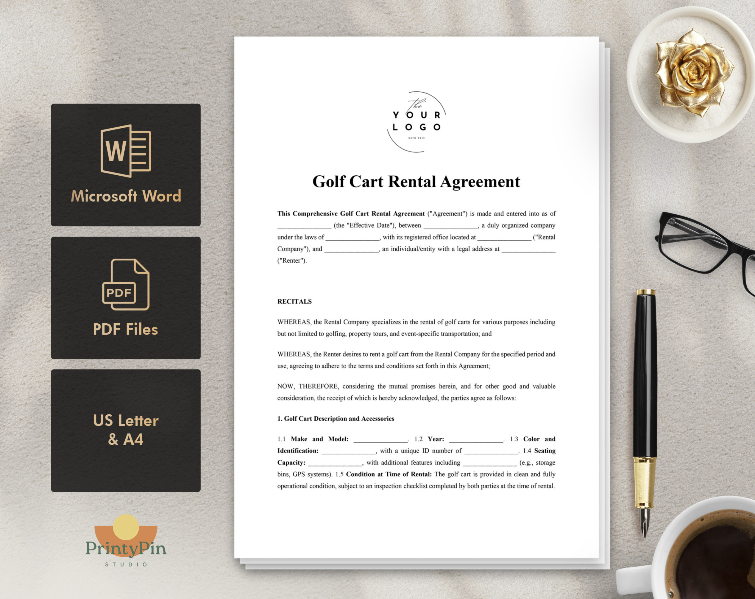 Golf Cart Rental Contract Template Instant Download Customizable