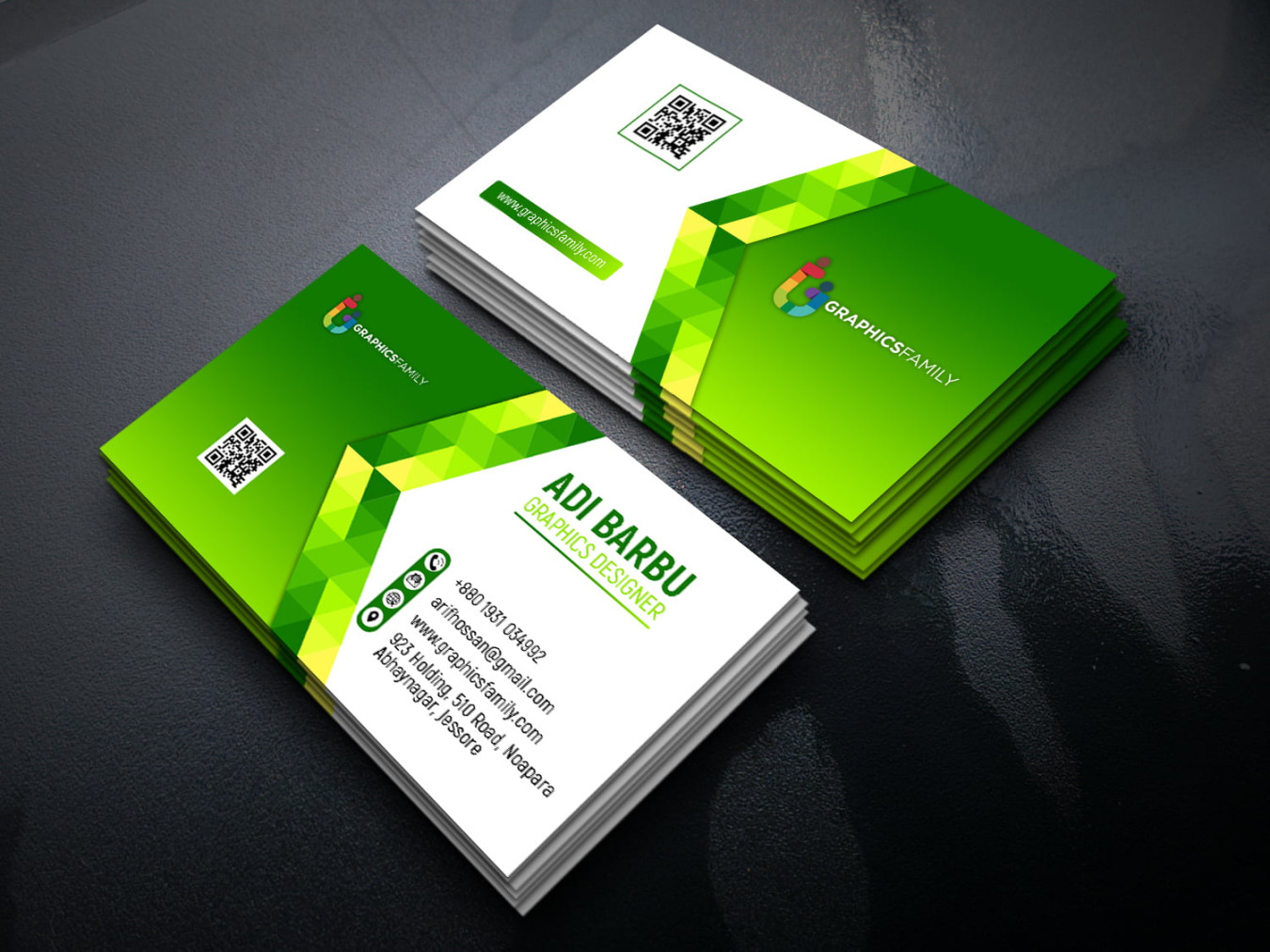 Green Abstract Business Card Free PSD Template – GraphicsFamily