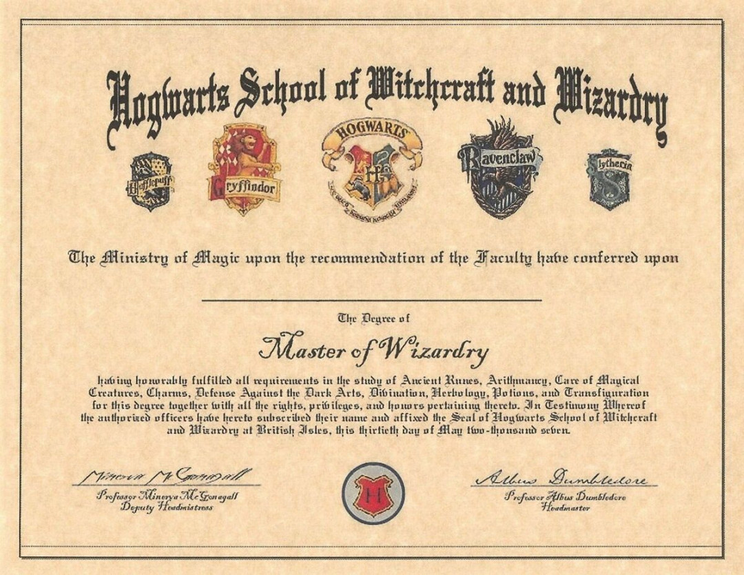 Harry Potter Hogwarts School Certificate Of Graduation Can Be