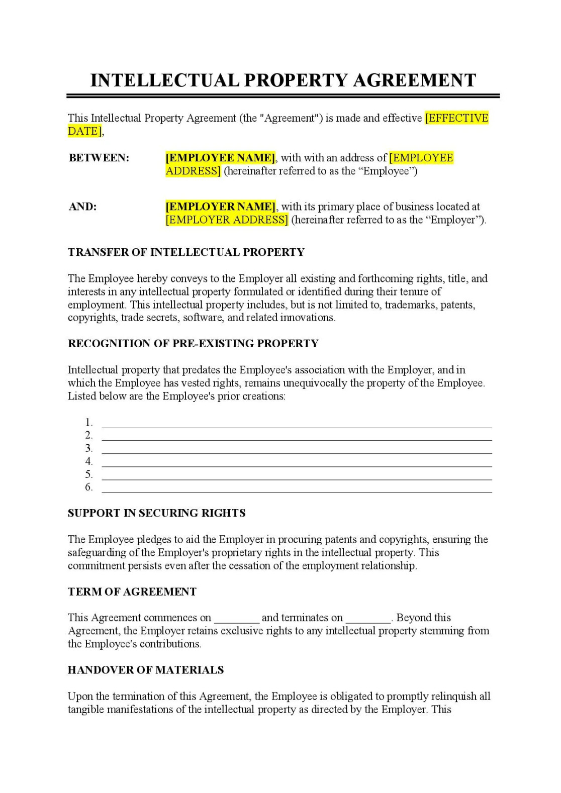 Intellectual Property Agreement Template - Free Download - Easy