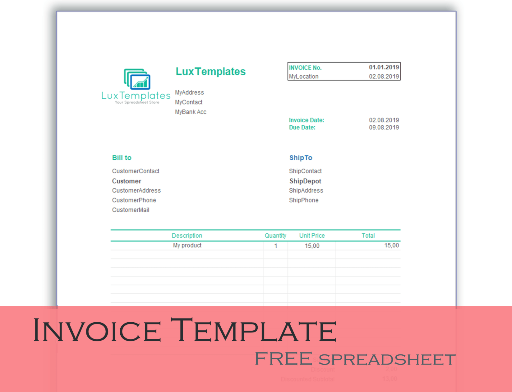 Invoice Templates for Excel - Free Spreadsheet  LuxTemplates