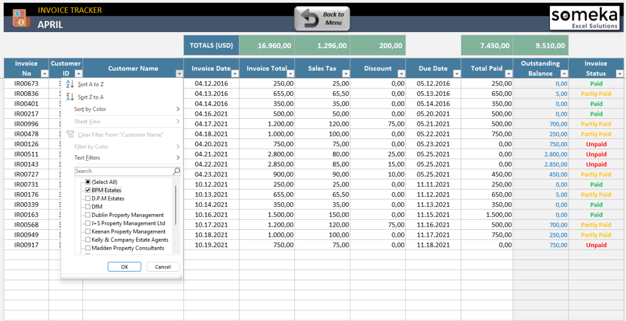 Invoice Tracker Excel Template