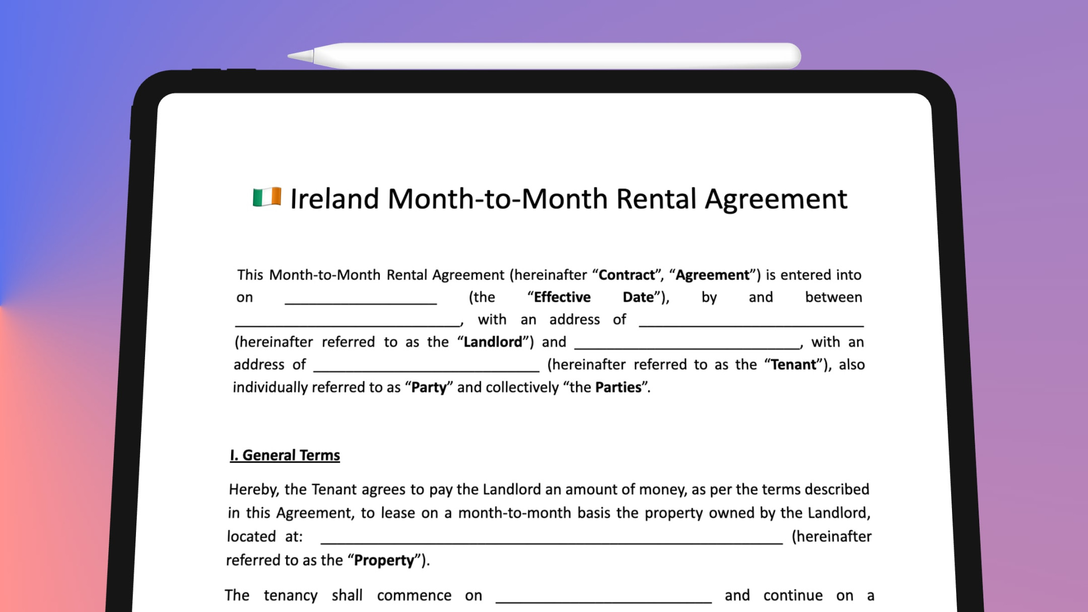 Ireland: Month-To-Month Rental Agreement Template - SignHouse