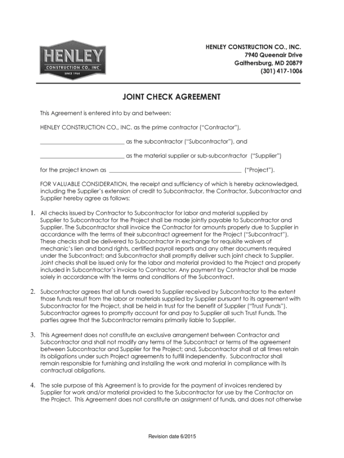 Joint check agreement template: Fill out & sign online  DocHub