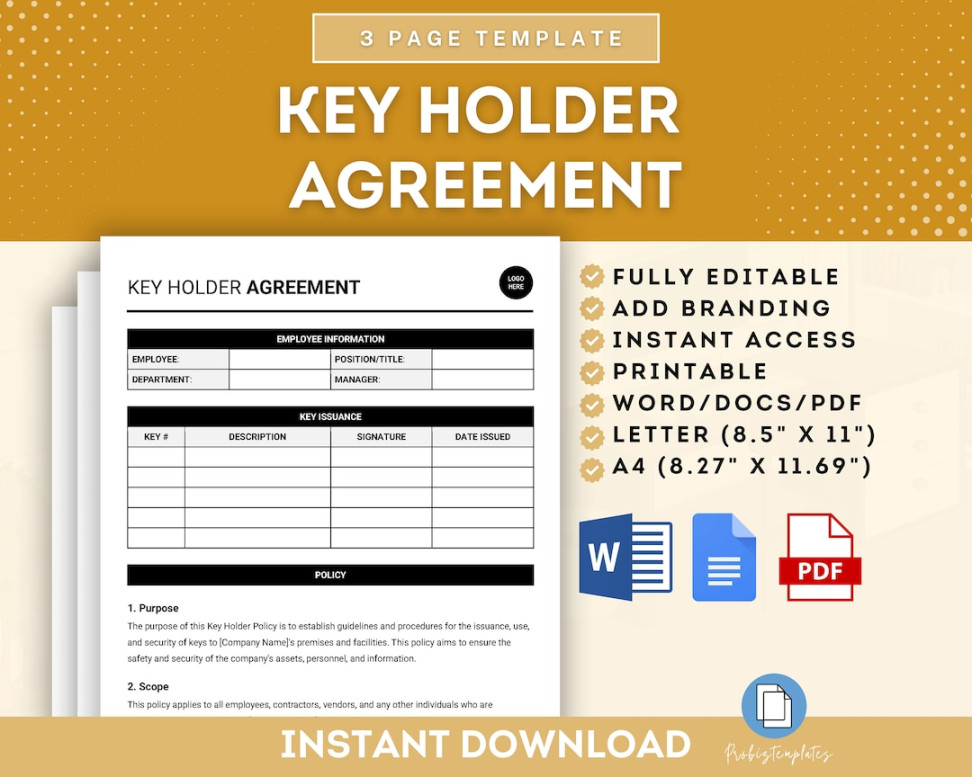 Key Holder Agreement Template, Key Management Agreement, Key