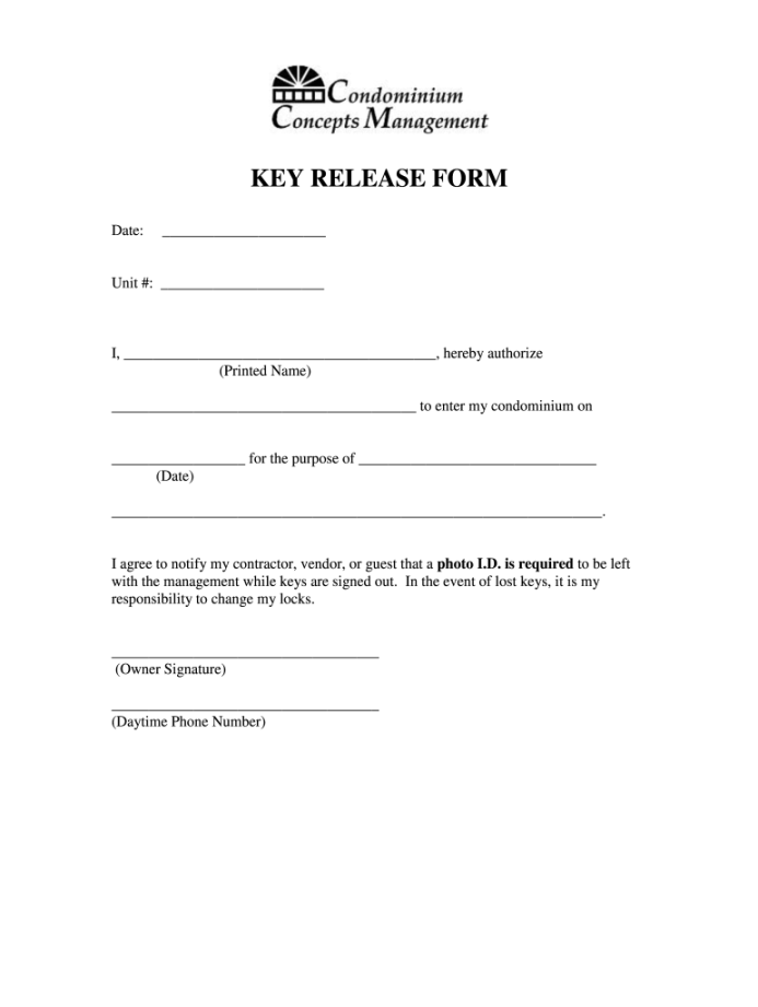 Key Release Form - Fill Online, Printable, Fillable, Blank  pdfFiller