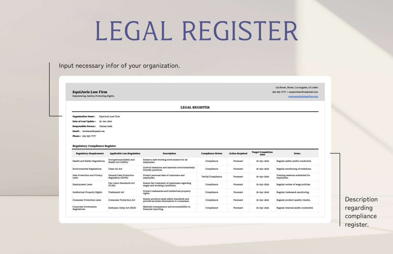 Legal Register Template  Template