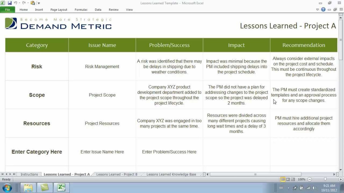Lessons Learned Template