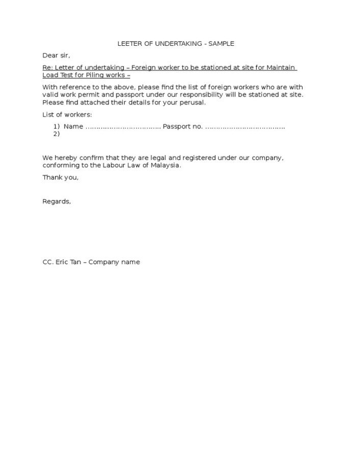 Letter of Undertaking - Sample  PDF