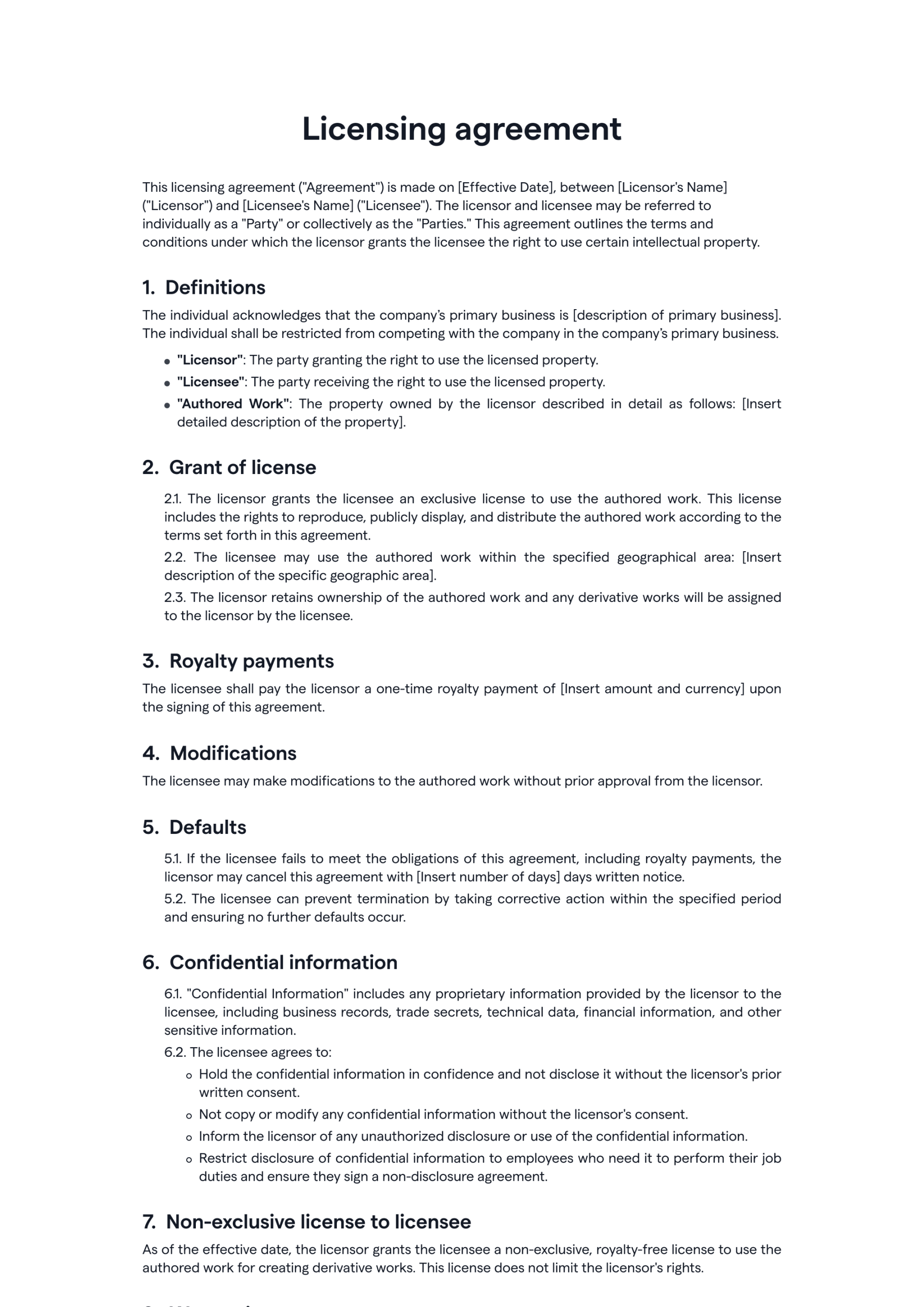 Licensing agreement  Templates  Notch