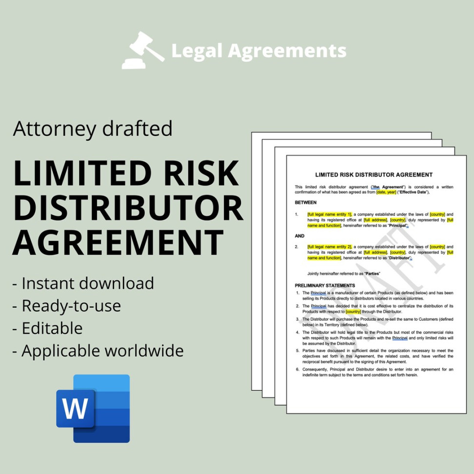 Limited Risk Distributor Agreement Instant Download Distributor