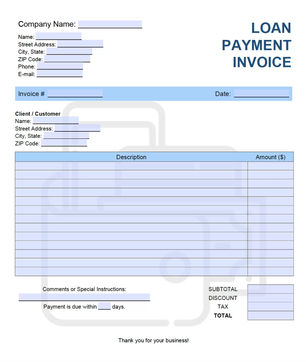 Loan Payment Invoice Template  Invoice Generator