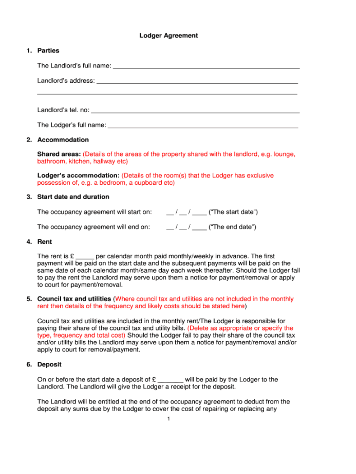 Lodger Agreement Template - Fill Online, Printable, Fillable