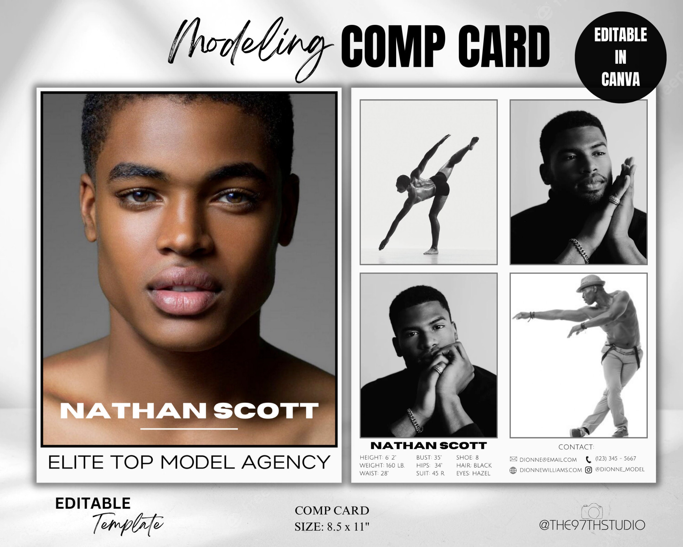 Male Model COMP CARD Template, Modeling Photocard, Zed Card for