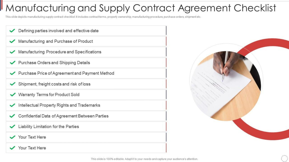 Manufacturing And Supply Contract Agreement Checklist