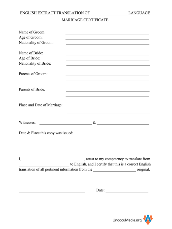 Marriage Certificate Translation Template - Fill Online, Printable