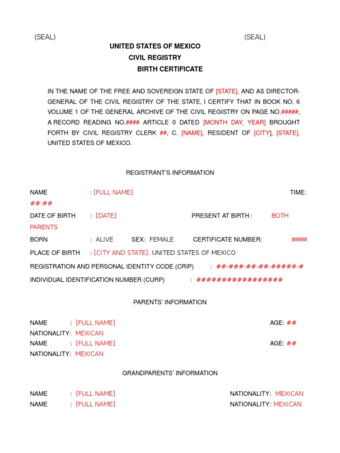 Mexican NL Birth Certificate Translation  PDF  Birth Certificate