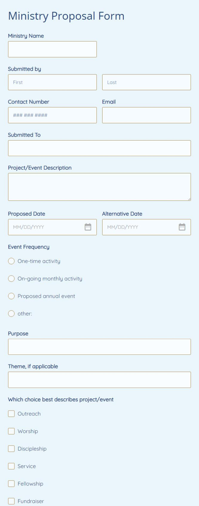 Ministry Proposal Form Template  FormBuilder