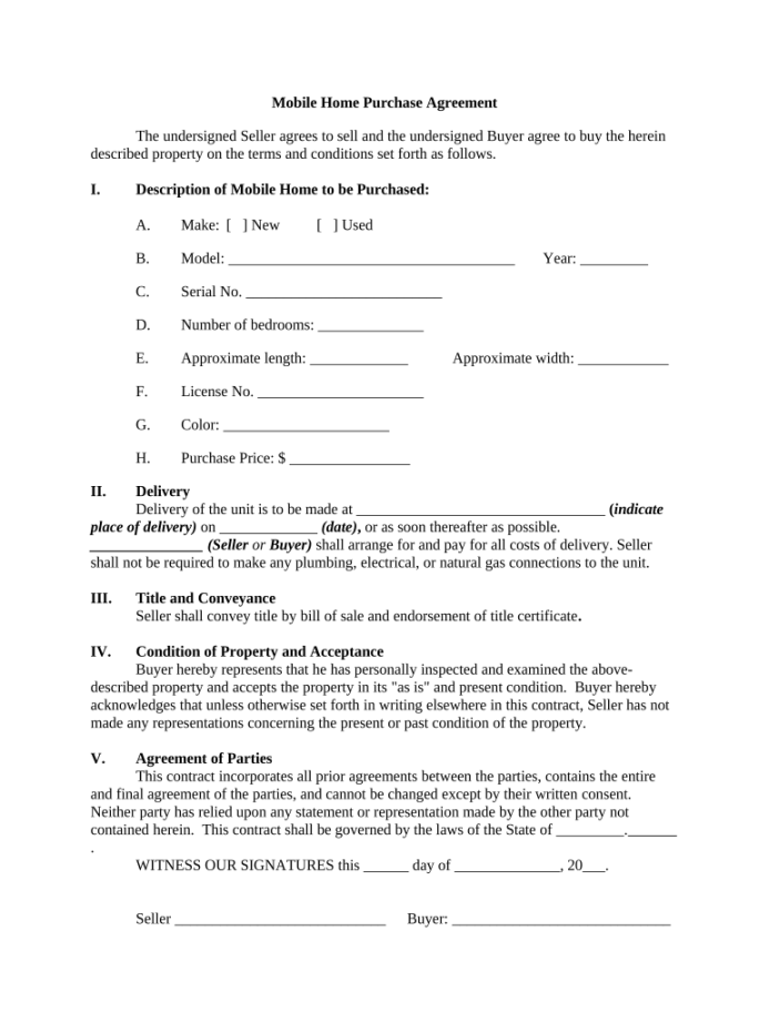 Mobile home purchase agreement template: Fill out & sign online