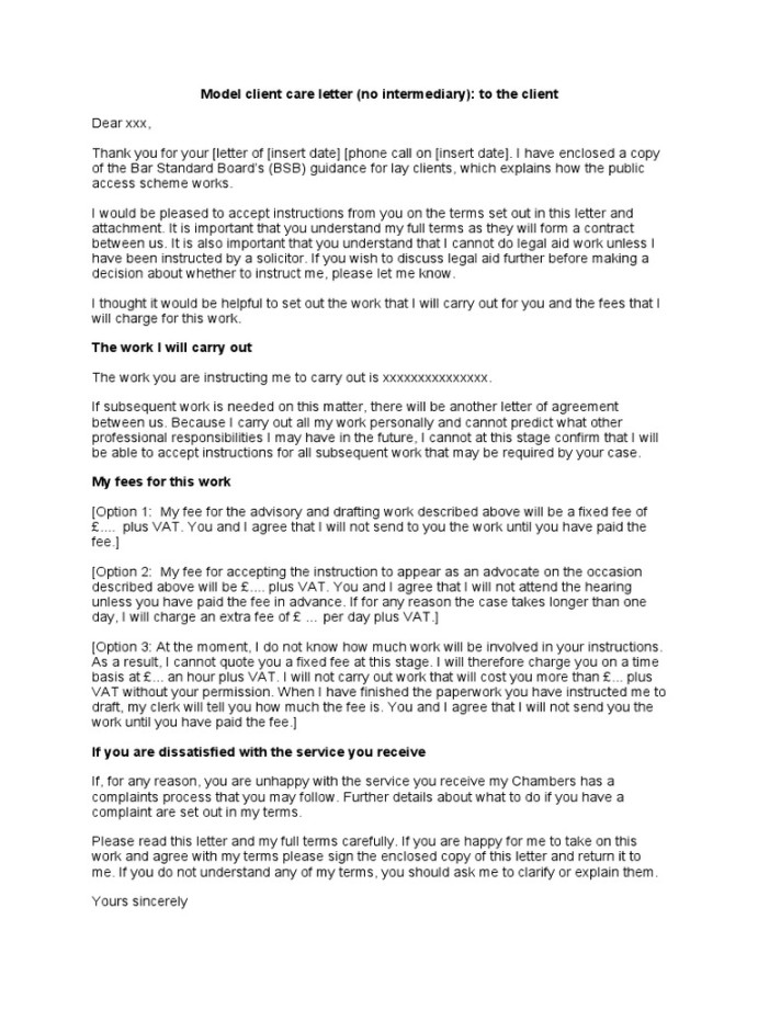 Model Client Care Letter   PDF  Legal Aid  Barrister