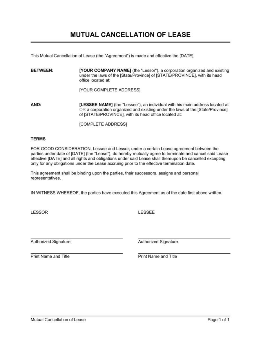 Mutual Cancellation of Lease Template (Download)