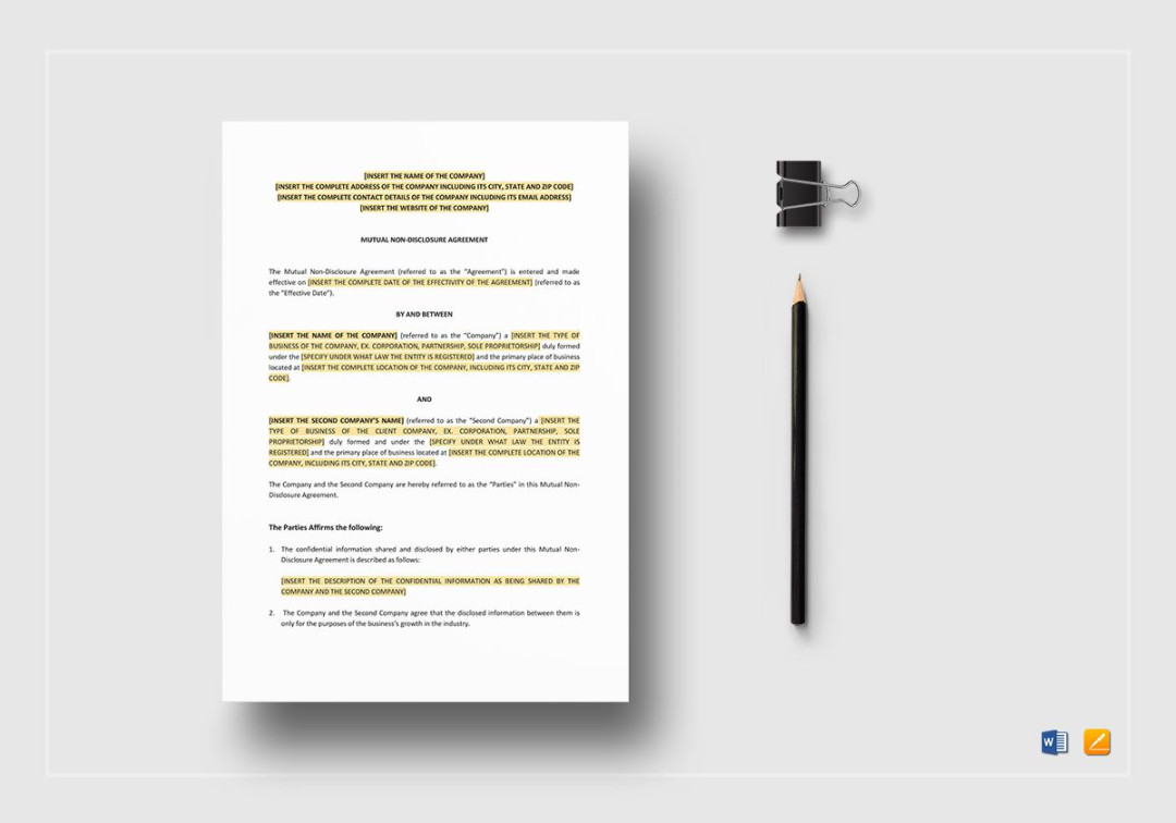 Mutual Non-Disclosure Agreement Template in Word, Apple Pages