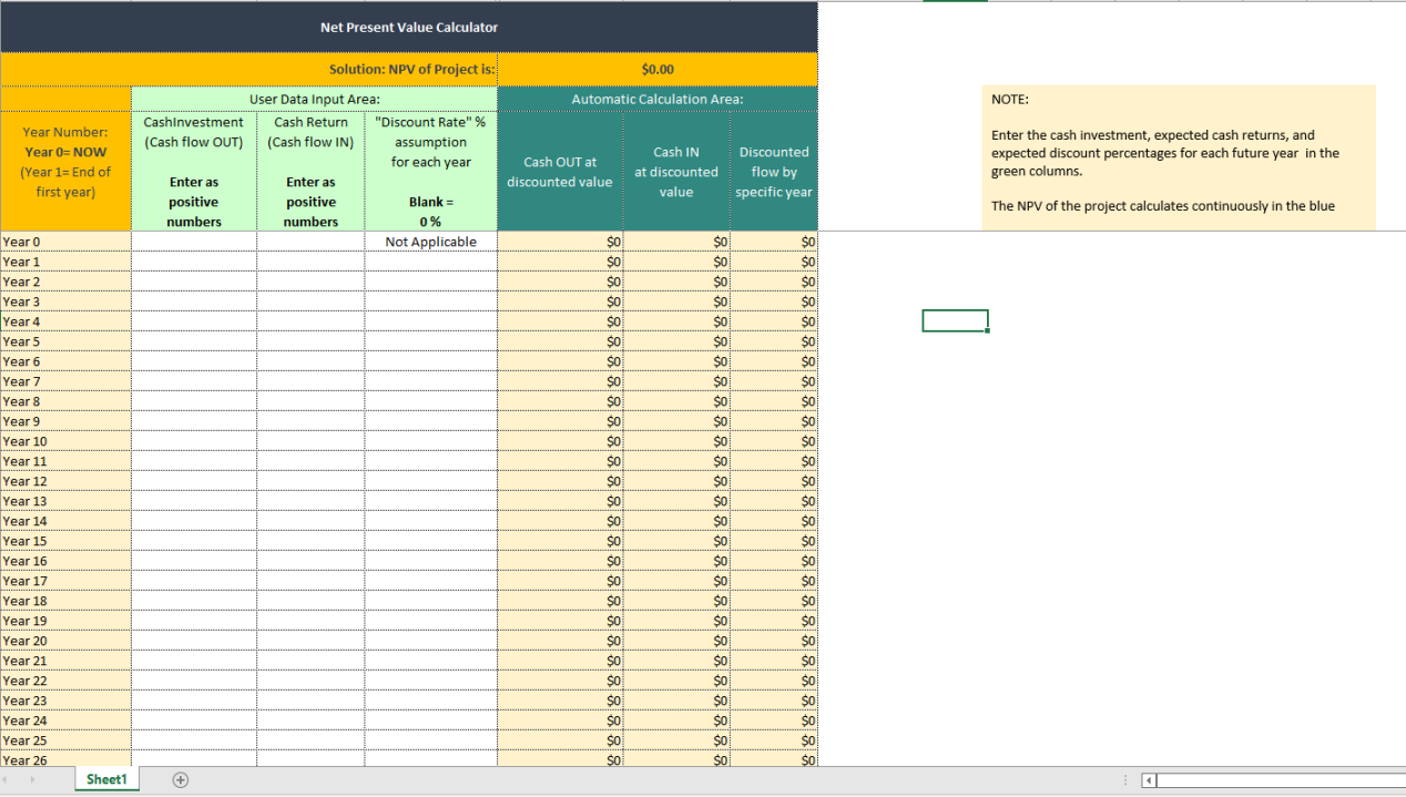 Net Present Value Calculator Excel Template - Eloquens