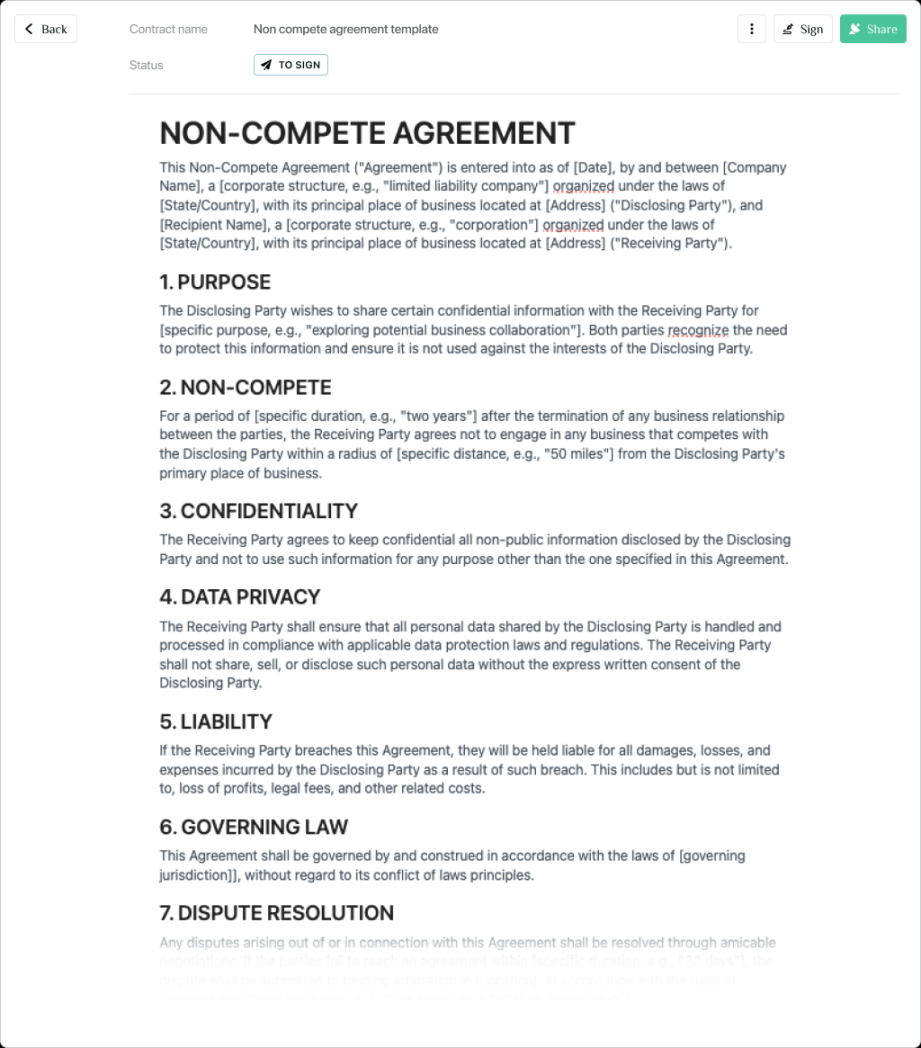 non-compete template - free to use