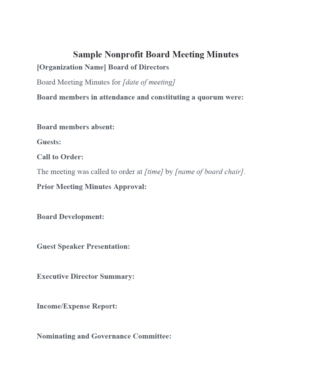 Nonprofit board meeting minutes template