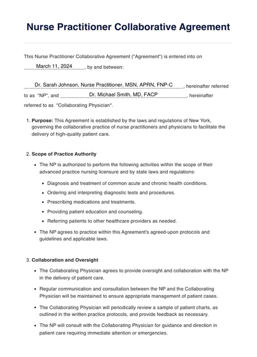 Nurse Practitioner Collaborative Agreement Template & Example