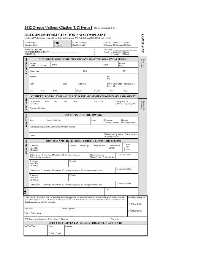 Oregon Uniform Citation – Fill Online, Printable, Fillable for