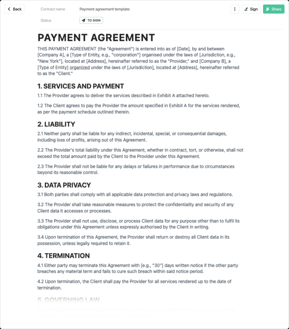 Payment agreement template - free to use