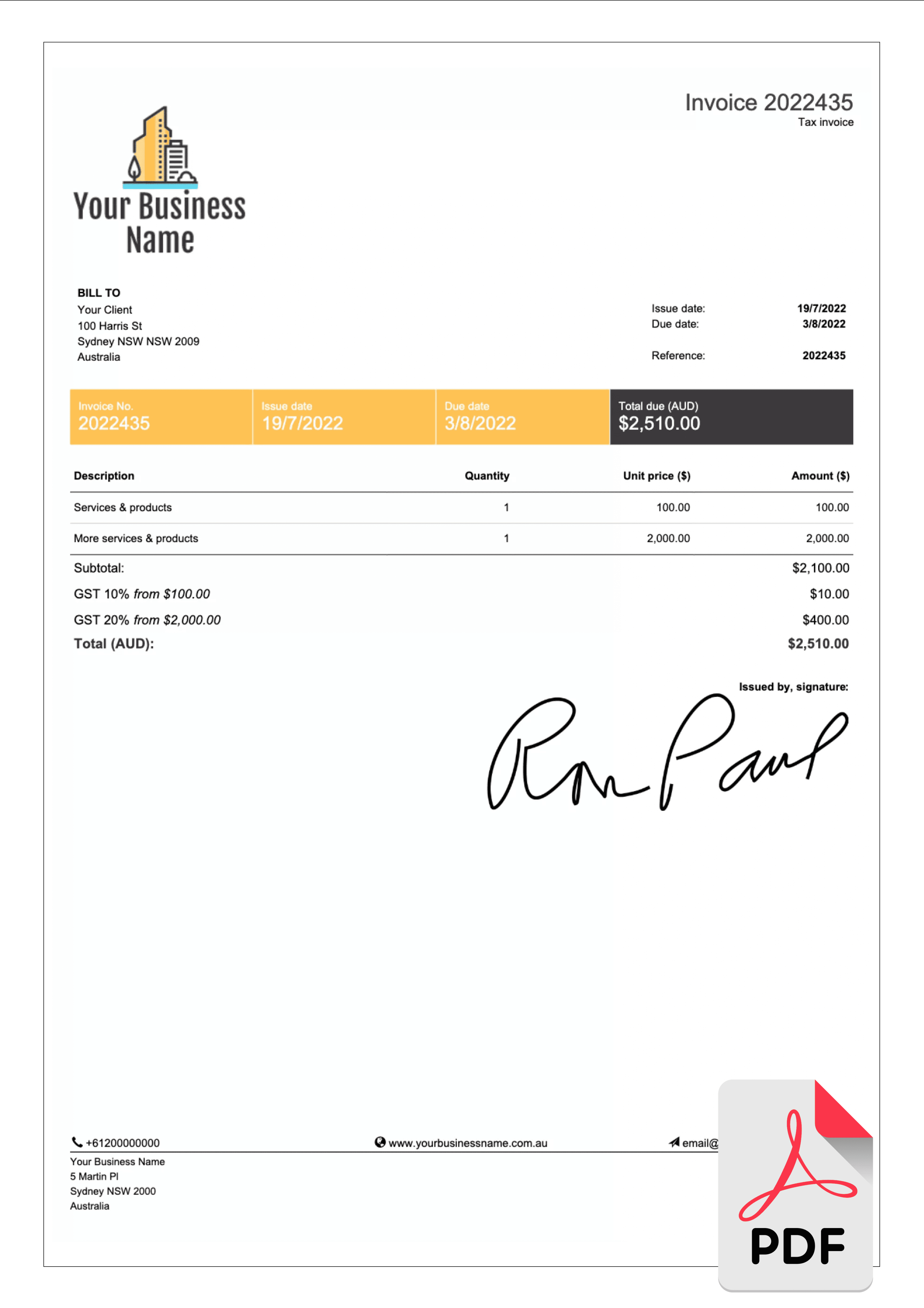 PDF Invoice Templates - Free download  Billdu