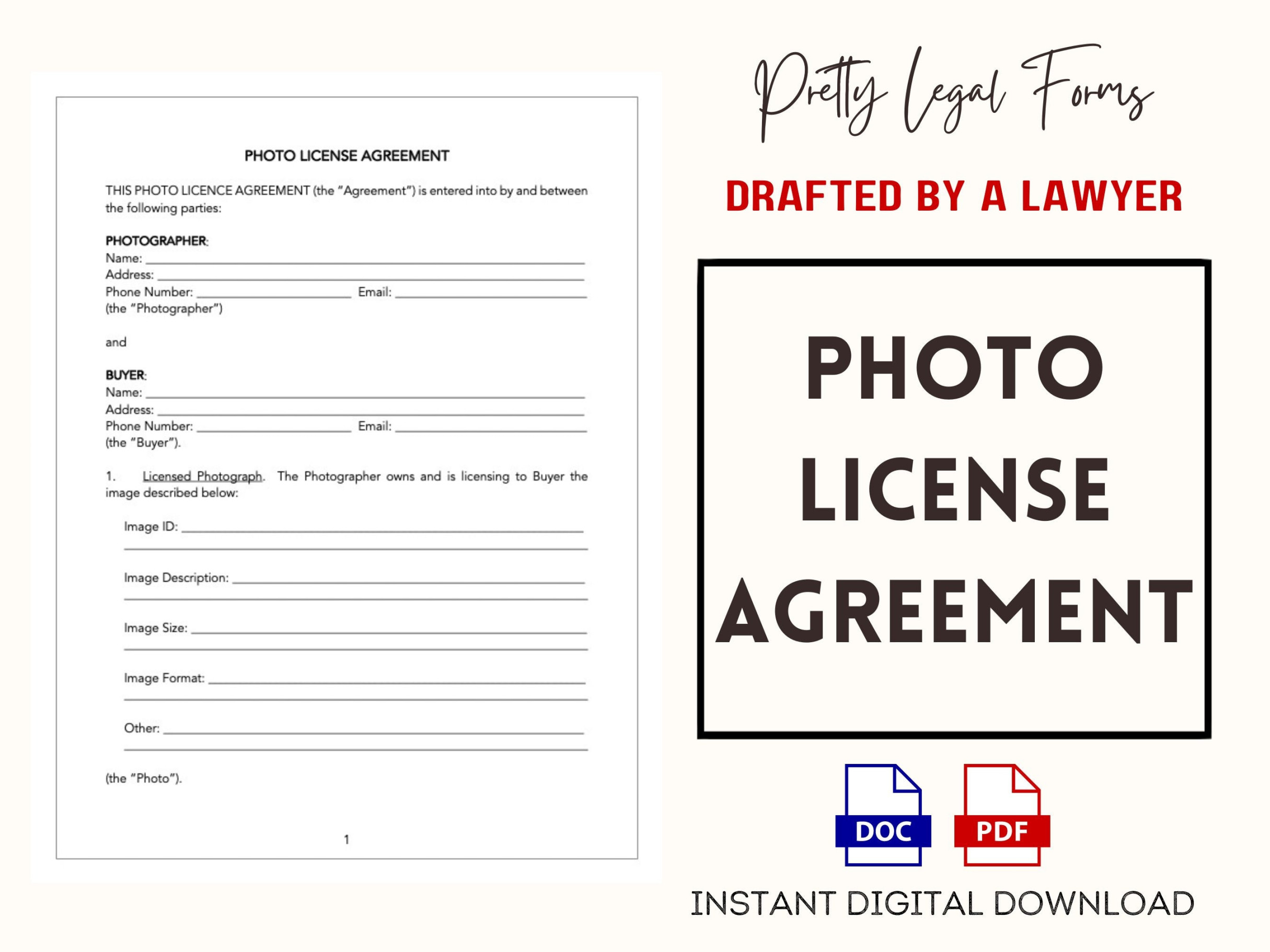 Photo License Agreement Contract Template Digital Image License