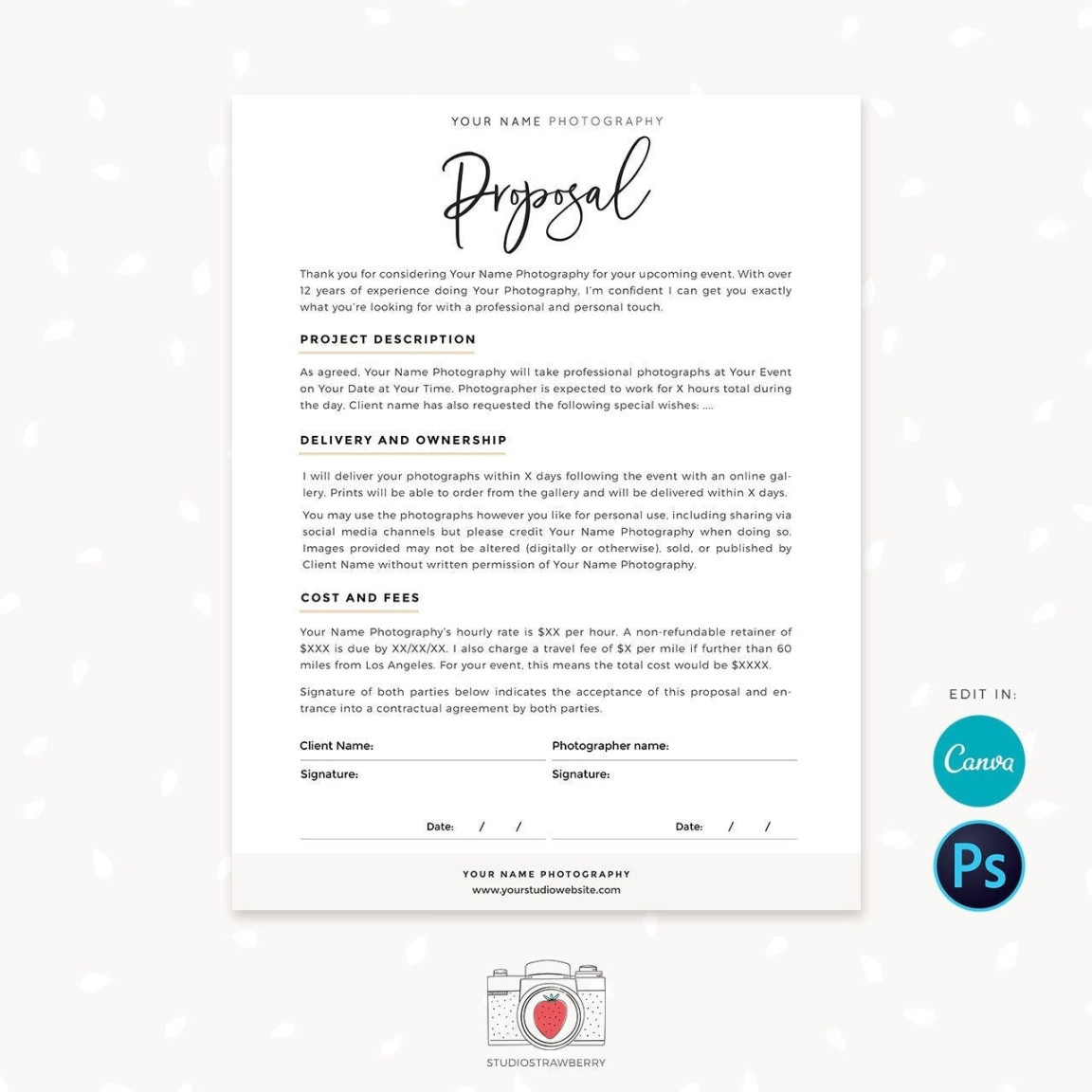 Photographer Proposal Template, Photography Forms, Forms for