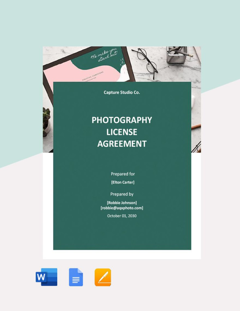 Photography License Agreement Template in Word, Google Docs, Pages