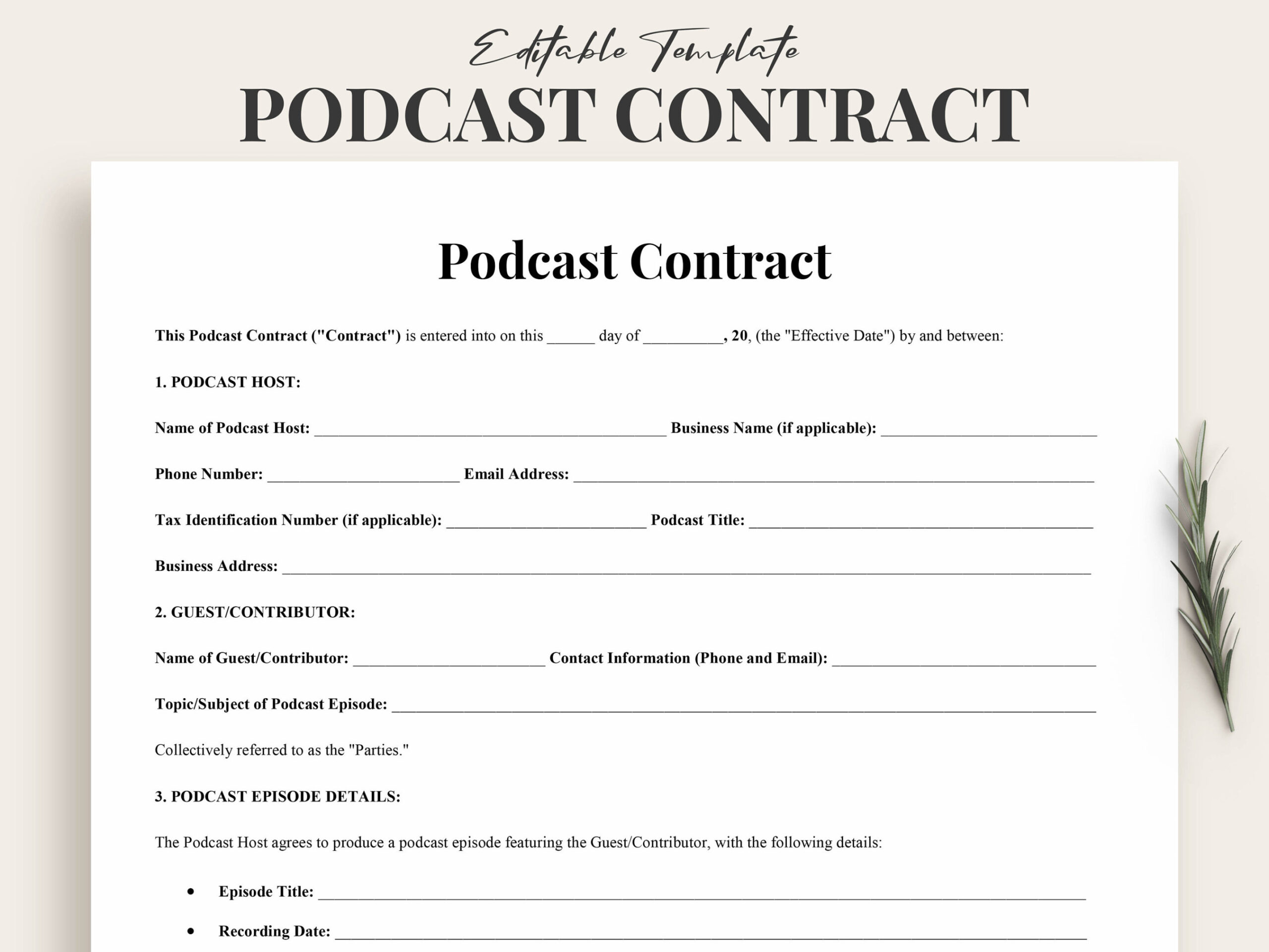 Podcast Contract - Etsy