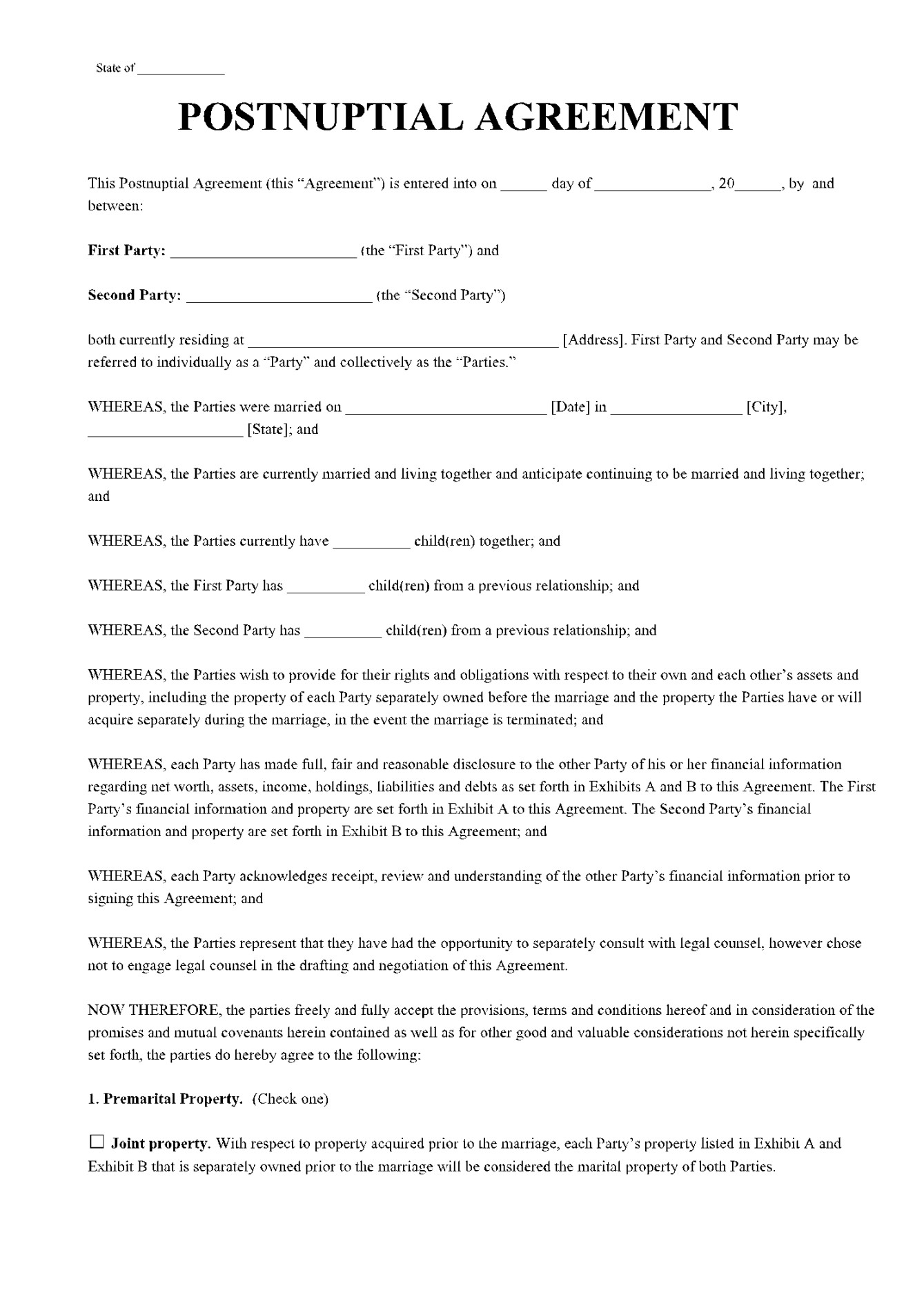 Post Nuptial Agreement Template (Free Download) - CocoSign