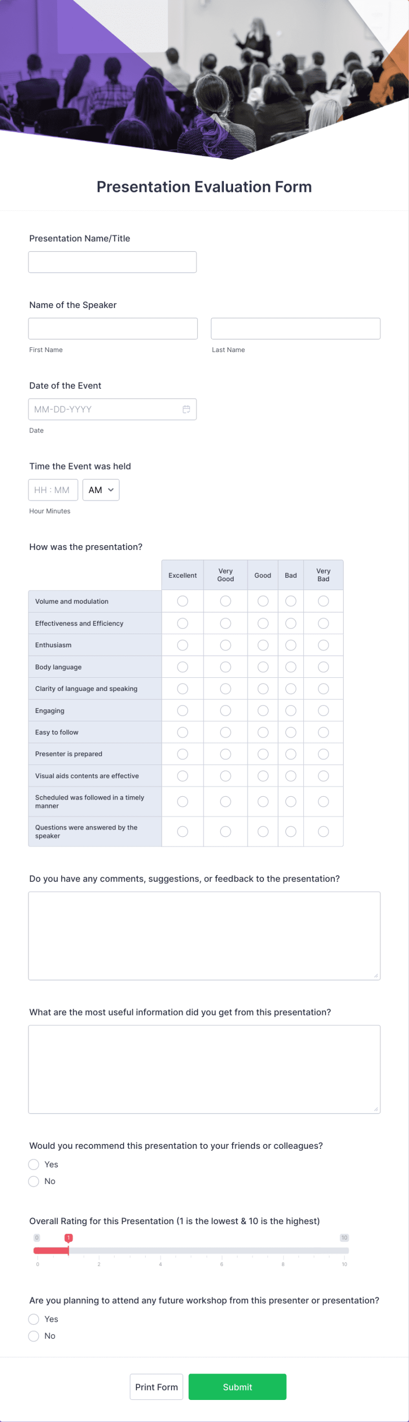 Presentation Evaluation Form Template  Jotform