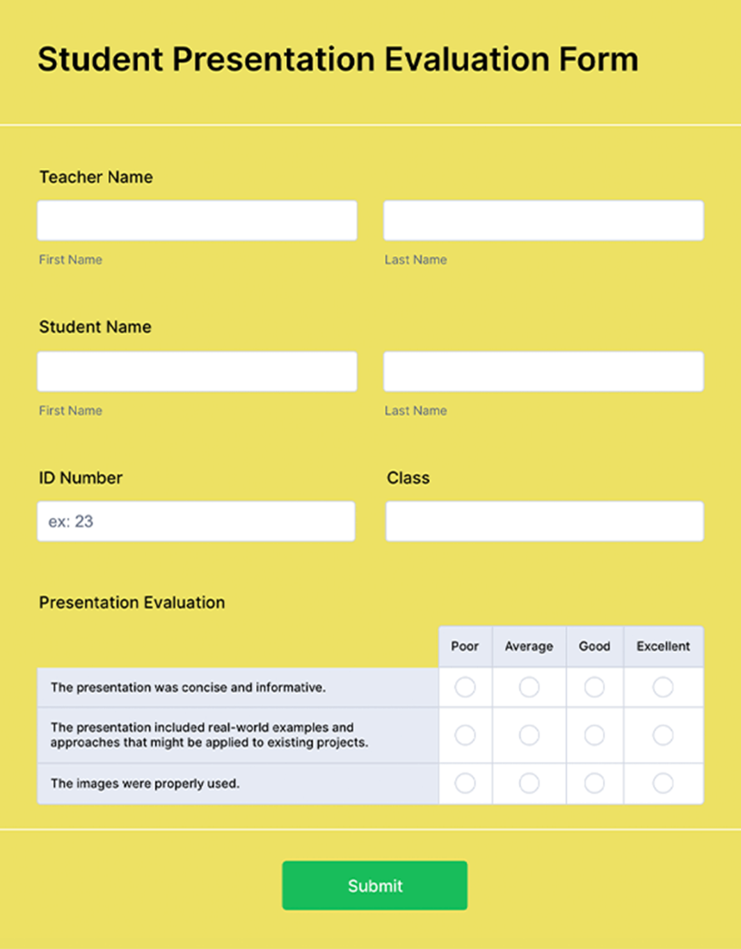 Presentation Feedback Survey & Evaluation Form  Jotform