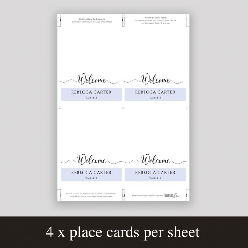 Printable Folded Place Card Template - Editable Name Cards